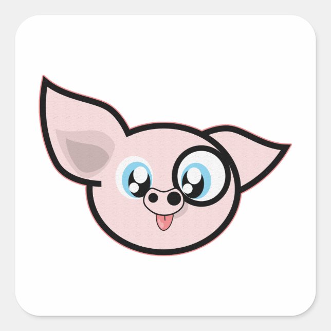 Sticker Carré Tête de cochon rose drôle (Devant)