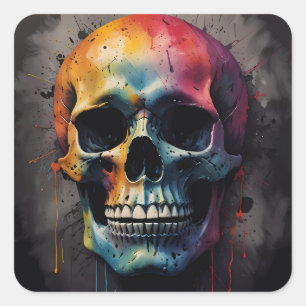 Sticker Carré Tête de couleur crâne