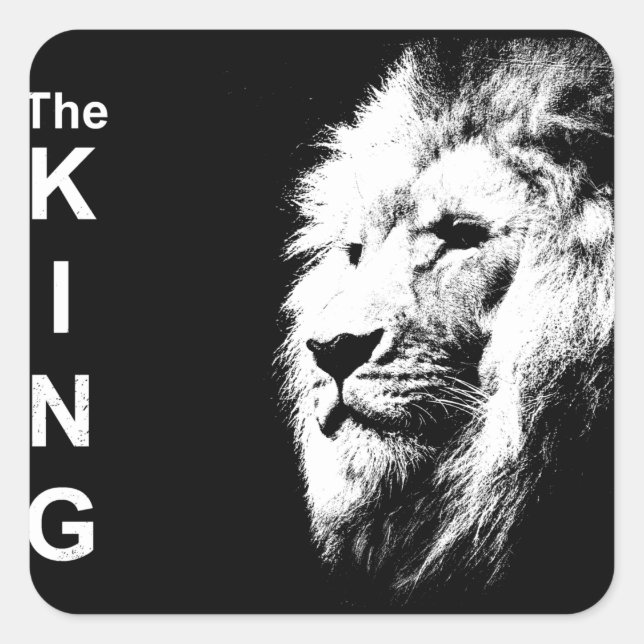 Sticker Carré Tête de lion d'art moderne noir et blanc (Devant)