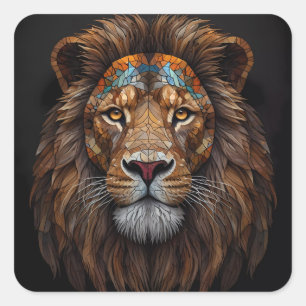 Sticker Carré Tête de lion en mosaïque majestueuse