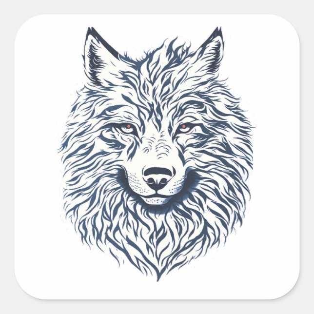 Sticker Carré Tête de loup (Devant)