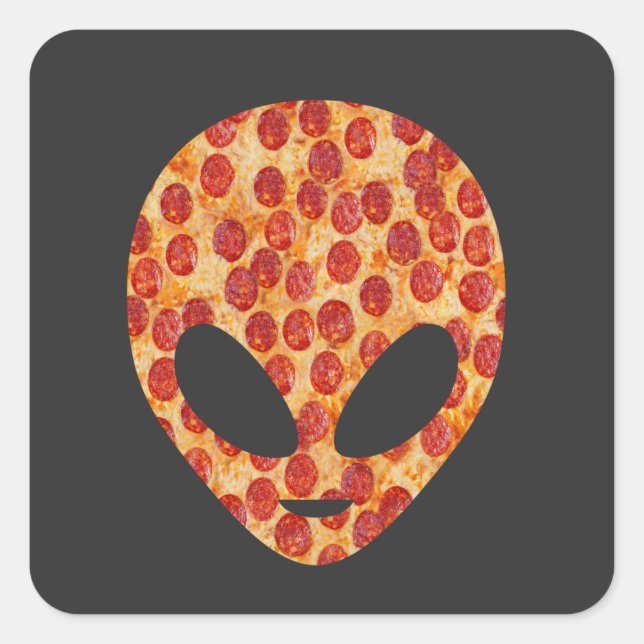 Sticker Carré Tête de Pizza Alien Drôle (Devant)