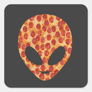 Sticker Carré Tête de Pizza Alien Drôle