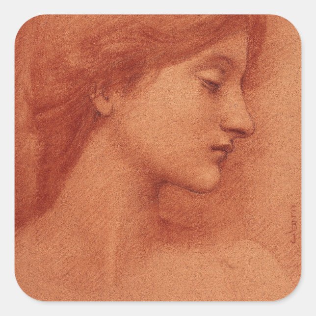 Sticker Carré Tête féminine, Edward Burne-Jones Fine Portrait (Devant)