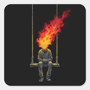Sticker Carré Tête flamboyante surréaliste Graphisme de mode str