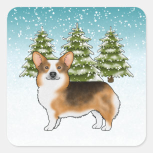 Sticker Carré Tête rousse Tri Pembroke Corgi Noël d'hiver