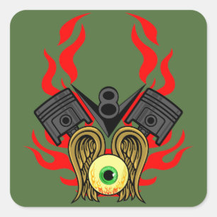 Sticker Carré Têtes de piston de V8 pilotant l'oeil