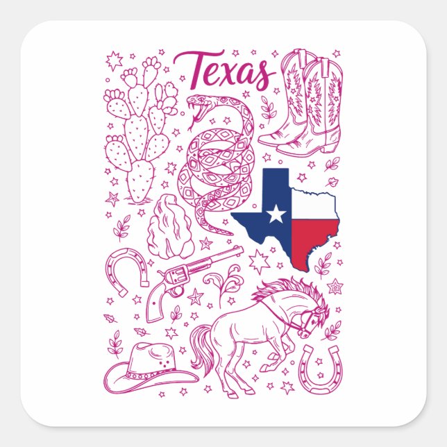 Sticker Carré Texas Cowboy Pack Western Vibes (Devant)