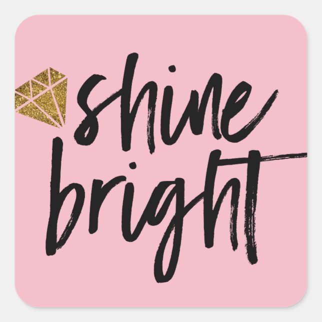 Sticker Carré Texte brillant brillant avec diamant d'or (Devant)