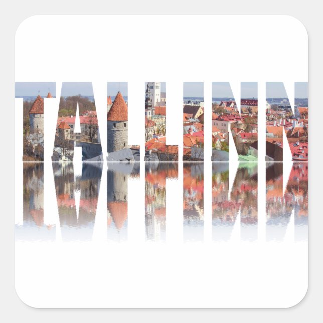 Sticker Carré Texte de Tallinn composé de la vieille ville (Devant)