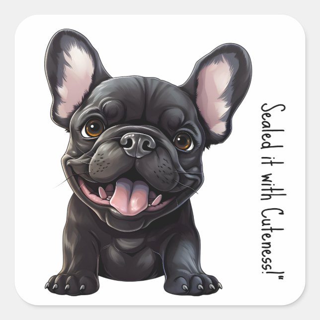 Sticker Carré Texte et couleur personnalisés, 🐶 chiot français (Devant)