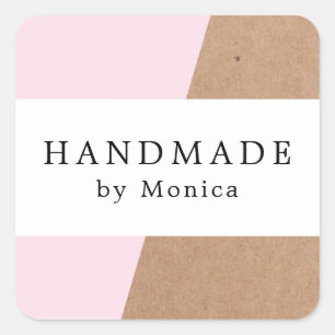 Sticker Carré Texte fait main de cool de rayure blanche rose