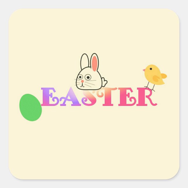 Sticker Carré Texte, lapin et chic thème de Pâques (Devant)