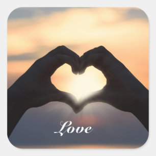 Sticker Carré Texte personnalisé Amour Mains Forme de cœur Crépu