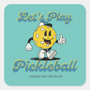 Sticker Carré Texte personnalisé Mascotte de Pickleball Retro