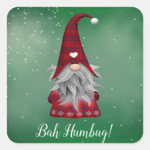 Sticker Carré Texte personnalisé mignon Grumpy Rouge Gnome Vert