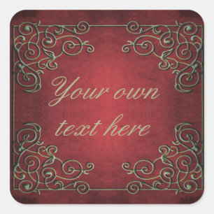 Sticker Carré Texte personnalisé rouge et or antique orné