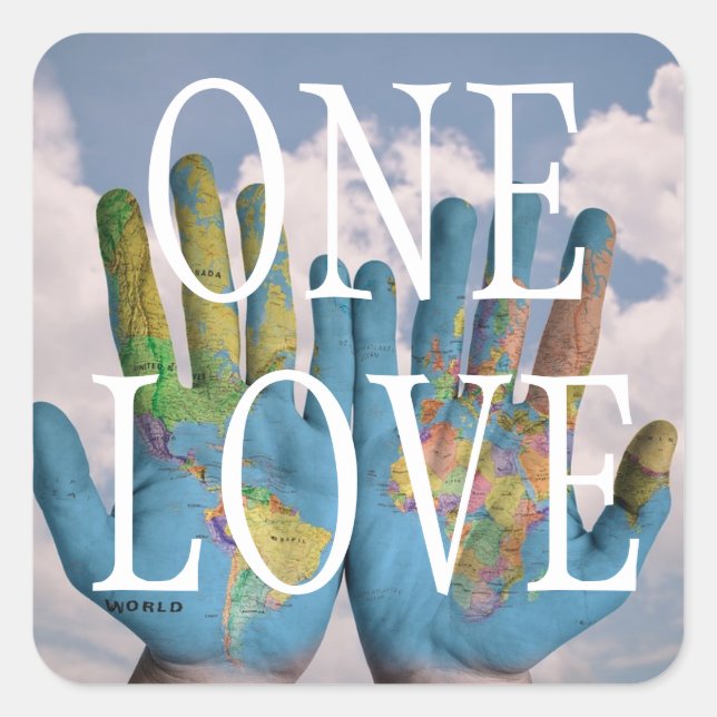 Sticker Carré Texte personnalisé World Peace Globe Carte sur la  (Devant)