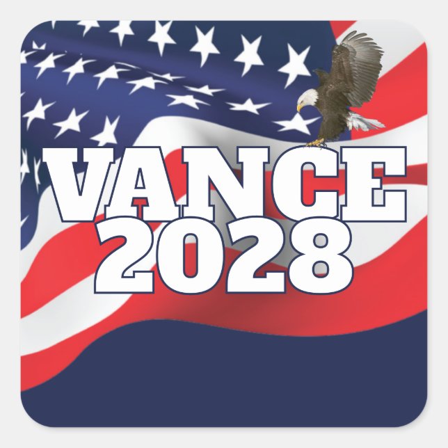 Sticker Carré Texte Vance 2028 avec drapeau et aigle chauve (Devant)