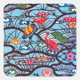 Sticker Carré Textile japonais Kimono vintage (Bingata)