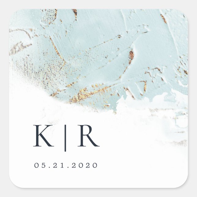 Sticker Carré texturé bleu or faux feuille Mariage élégant (Devant)