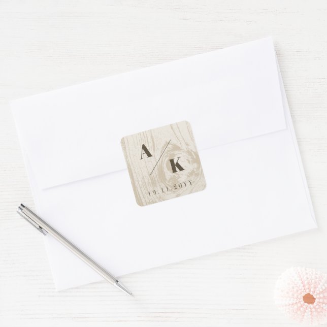 Sticker Carré Texture Bois Grain Rustique Ocre Automne Mariage (Enveloppe)