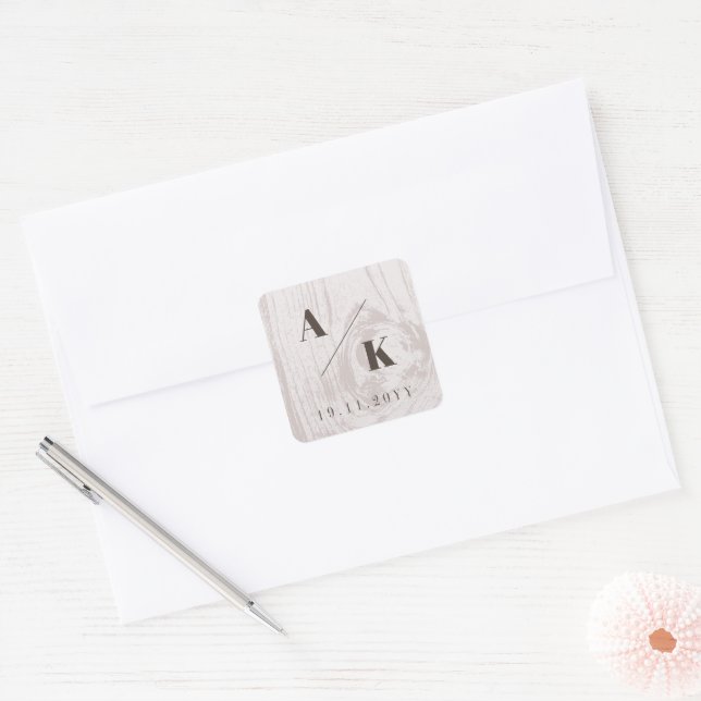 Sticker Carré Texture de bois rustique brun automne mariage (Enveloppe)