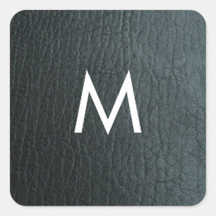 Sticker Carré Texture en cuir noir monogramme Faux