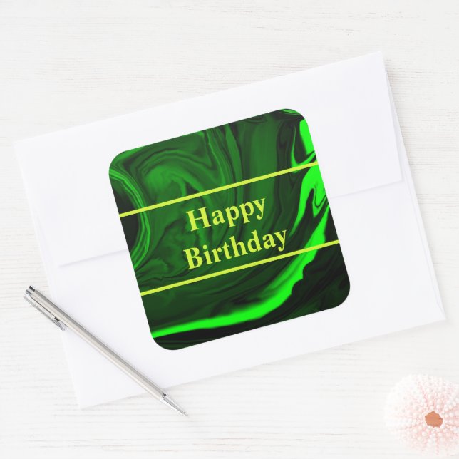 Sticker Carré texture verte pierre de malachite, personnalisée (Enveloppe)