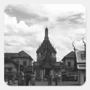 Sticker Carré Thaïlande vintage Bangkok Wat Phra Kaew touristes