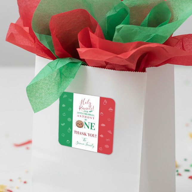 Sticker Carré Thank You Cute Meatball First Birthday Party  (Thank You Cute Meatball First Birthday Party Square Sticker)