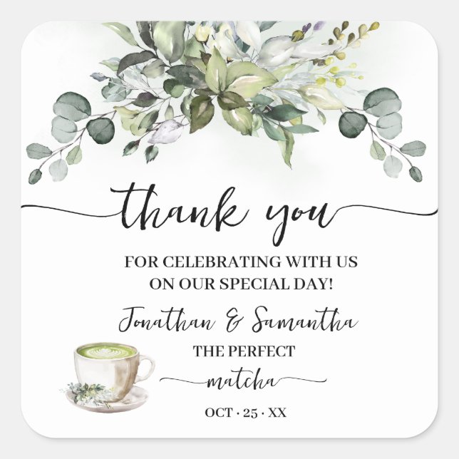 Sticker Carré Thank You Eucalyptus Matcha Bridal Shower (Devant)