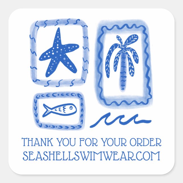 Sticker Carré THANK YOU FOR ORDER Cute Beach Sea CUSTOM (Devant)
