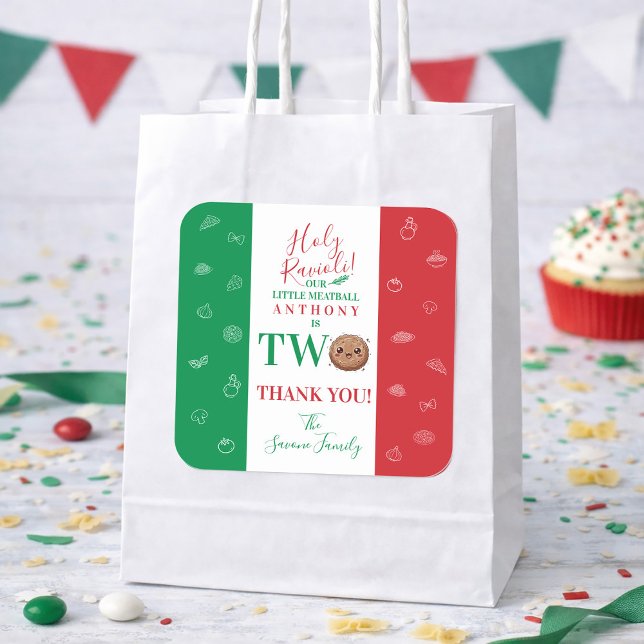 Sticker Carré Thank You Second Birthday Party Italian Meatball (Thank You Second Birthday Party Italian Meatball Square Sticker)