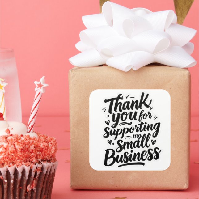 Sticker Carré Thank You Sticker, Support Small Business (Fête)