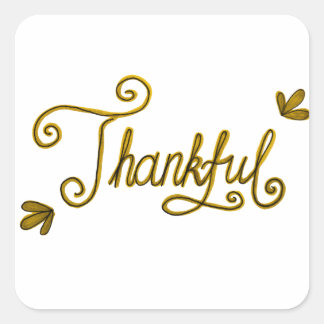 Sticker Carré Thankful gold lettering