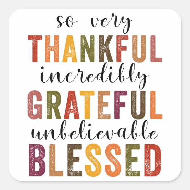 Sticker Carré Thankful Grateful Blessed Thanksgiving (Devant)