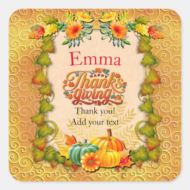 Sticker Carré Thanksgiving Automne Automne Maple Feuilles et cit (Devant)