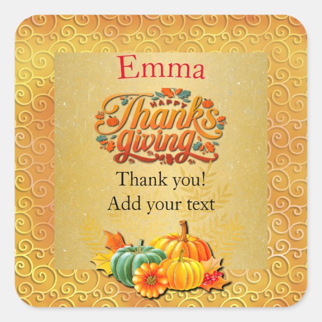 Sticker Carré Thanksgiving Automne Automne Maple Feuilles et cit (Devant)