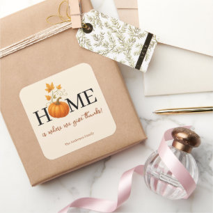 Sticker Carré Thanksgiving Citrouille Home Où nous donnons des r