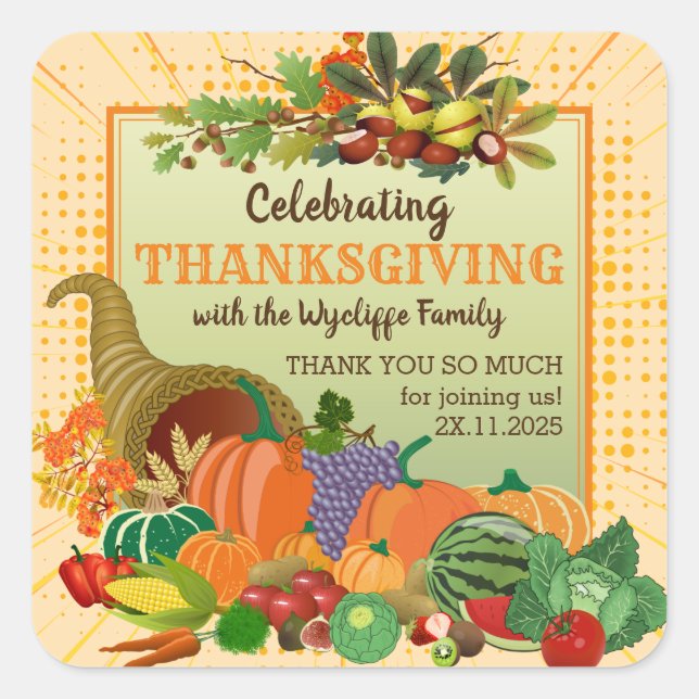 Sticker Carré Thanksgiving Cornucopia Abondance Corne de Plenty (Devant)
