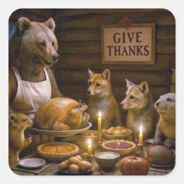 Sticker Carré Thanksgiving Day Wildlife Turkey Dinner (Devant)