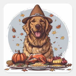 Sticker Carré Thanksgiving Golden Retriever Chien