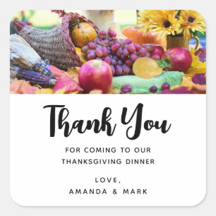 Sticker Carré Thanksgiving Holiday Autumn Harvest Table