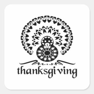 Sticker Carré Thanksgiving Mandala Turkey Boho Folk Art