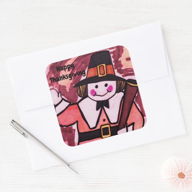 STICKER CARRÉ THANKSGIVING PILGRIM (Enveloppe)