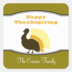 Sticker Carré Thanksgiving potluck orange vert turquie jour tag