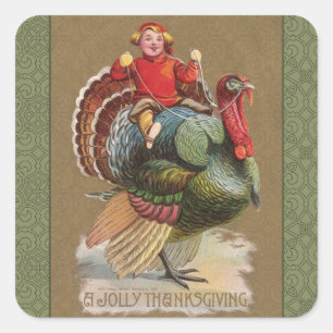 Sticker Carré Thanksgiving Turquie Drôle salutations Vintages