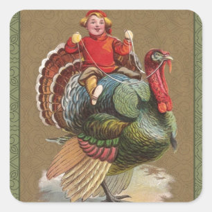 Sticker Carré Thanksgiving Turquie Drôle salutations Vintages