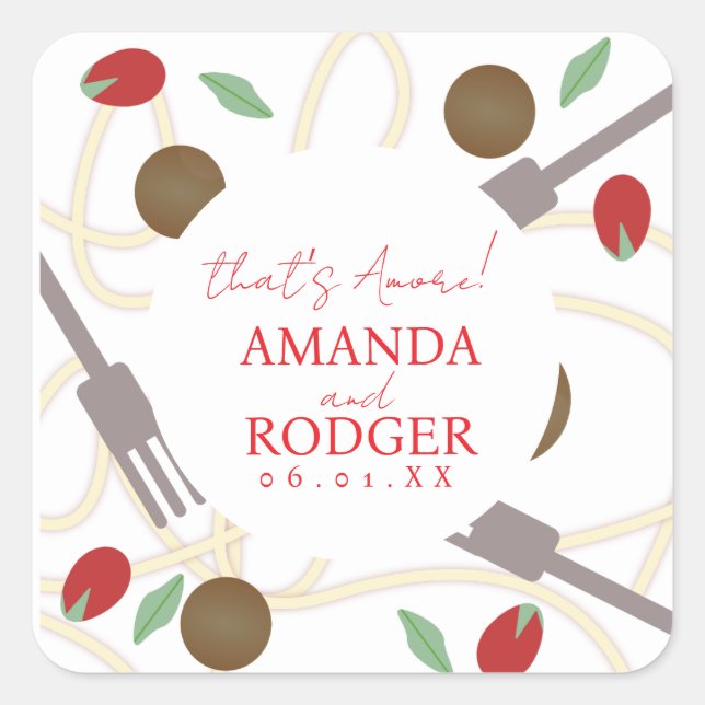 Sticker Carré That’s Amore Italian Pasta Wedding (Devant)